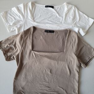 Burt's Bees Women's Square Neck Tops - White and Tan